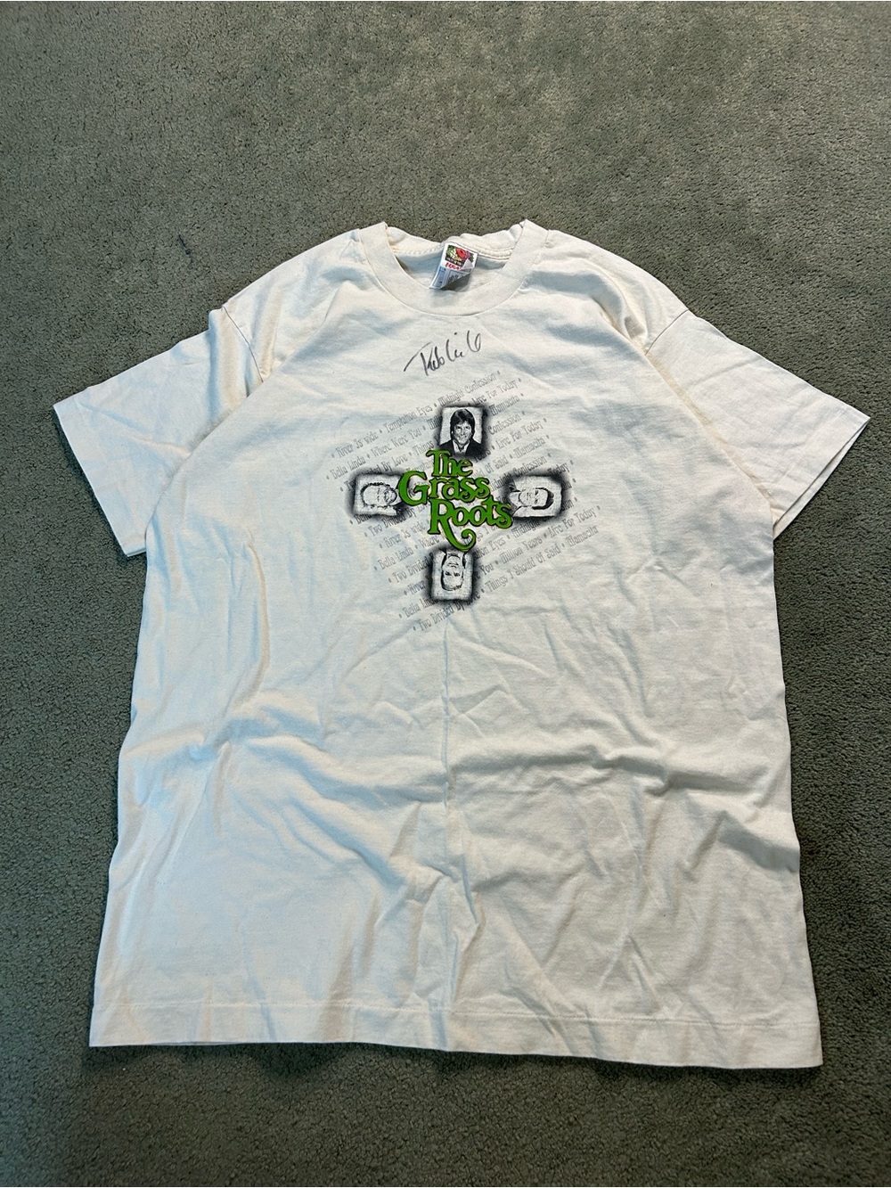 Vintage 90s The Grass Roots Single Stitch Band T Shirt XL Signed Rob Grill